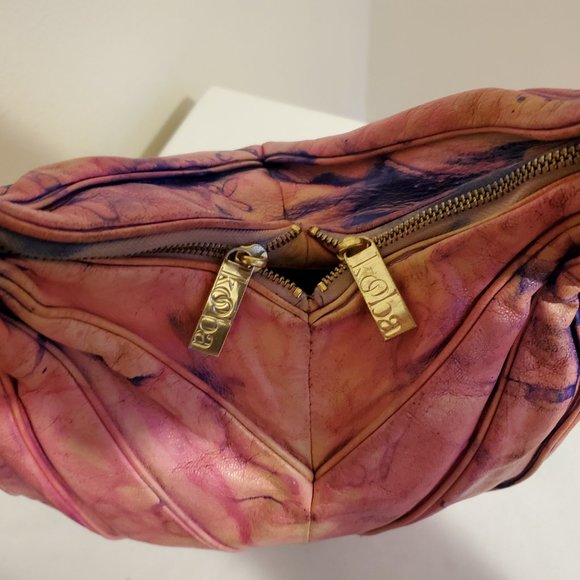 Leather shoulder bag hobo Purse Handbag boho dyed blue pink purple barbie tiedye - Picture 6 of 8